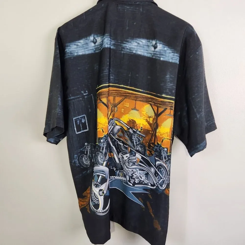 Vintage Biker 90s Y2K Motorcycle Short Sleeve Button Up Shirt Sz L - Picture 6 of 10